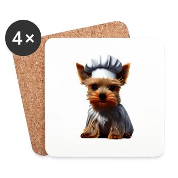 Puppy Cooking Yorkshire Terrier Restaurateur Chien - Dessous de verre (lot de 4) - blanc - Devant