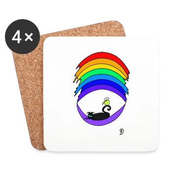 Squiti le chat noir sur l’arc-en-ciel - Dessous de verre (lot de 4) - blanc - Devant
