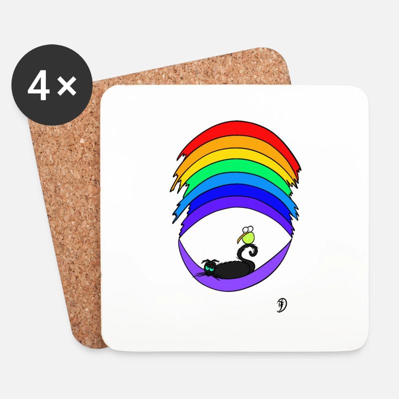 Squiti die schwarze Katze auf dem Regenbogen - Untersetzer (4er-Set) - Weiß