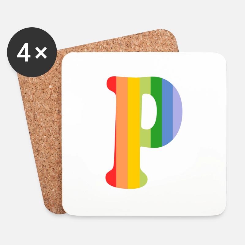 Buchstabe P Regenbogen - Untersetzer (4er-Set) - Weiß