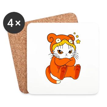 Cat in Bear Costume - Coasters (set of 4) - white - Front