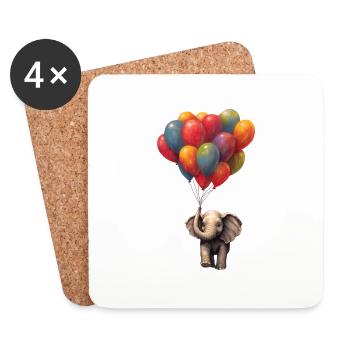 Eléphant avec ballon - Dessous de verre (lot de 4) - blanc - Devant