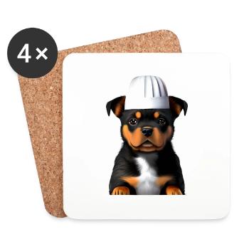 Puppy Rottweiler Restaurateur Dogs Cooking Dog - Coasters (set of 4) - white - Front