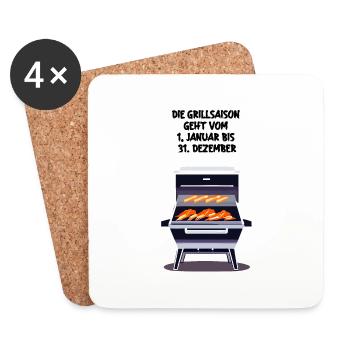 Grill Barbecue Kalender Geschenk Grillsaison - Untersetzer (4er-Set) - Weiß - Vorne