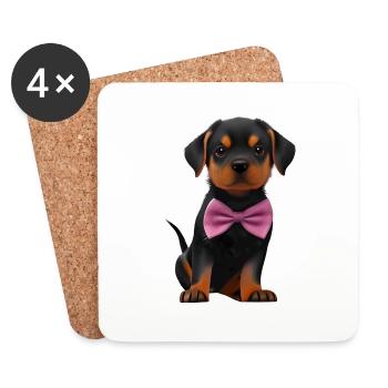 Rottweiler avec chien nœud papillon Rottweiler chiots - Dessous de verre (lot de 4) - blanc - Devant