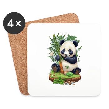 Panda Bär ißt Bambus - Untersetzer (4er-Set) - Weiß - Vorne