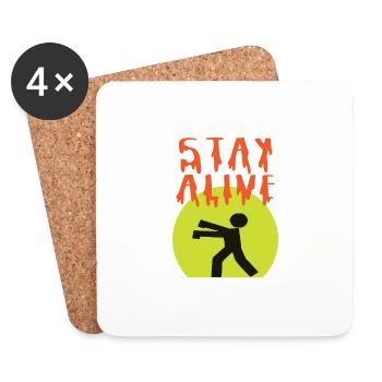 Lustiges Survival T-Shirt mit Spruch "Stay Alive" - Untersetzer (4er-Set) - Weiß - Vorne