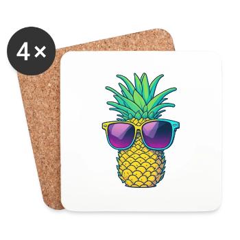 Pineapple with sunglasses - Coasters (set of 4) - white - Front
