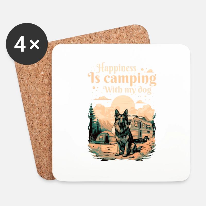 Schäferhund Camping Hunde Zelten Hundebesitzer - Untersetzer (4er-Set) - Weiß