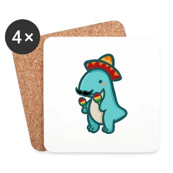 Dinosaure hugadino du Mexique, mignon dinosaure - Dessous de verre (lot de 4) - blanc - Devant