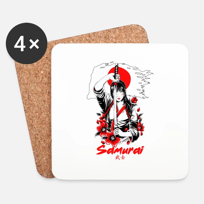 Japan Samurai Anime - Untersetzer (4er-Set) - Weiß