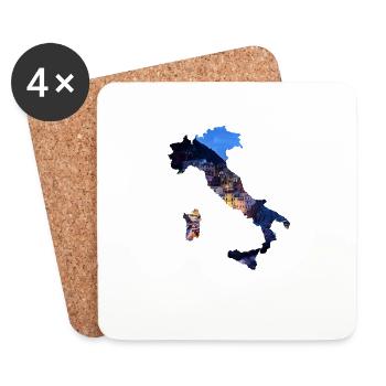 Silhouette de l’Italie avec paysage de la côte amalfitaine - Dessous de verre (lot de 4) - blanc - Devant