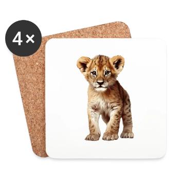 Young Lion - Loving lion cub design - Coasters (set of 4) - white - Front
