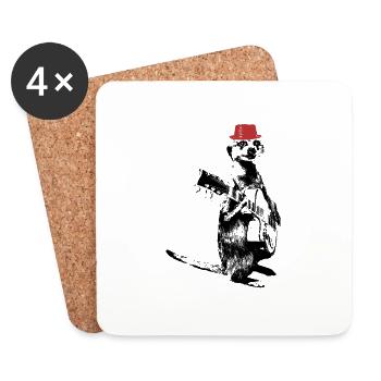 Meerkat Guitarplayer Red Hat - Untersetzer (4er-Set) - Weiß - Vorne