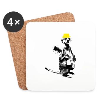 Suricate Guitariste Chapeau Jaune - Dessous de verre (lot de 4) - blanc - Devant