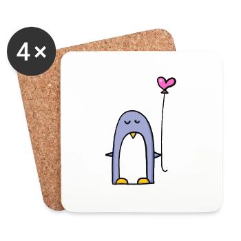 Pinguin mit Herzballon - Untersetzer (4er-Set) - Weiß - Vorne