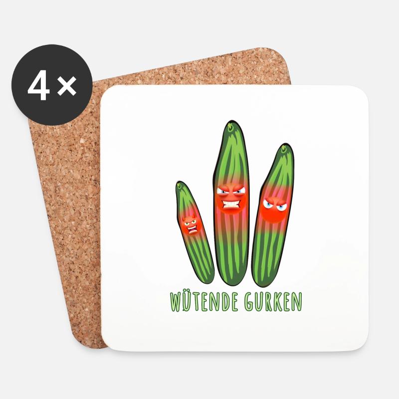 Wütende Gurke, Gurken, Comic, Gurke - Untersetzer (4er-Set) - Weiß