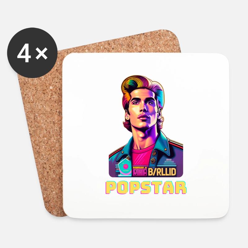 Retro Popstar - Untersetzer (4er-Set) - Weiß
