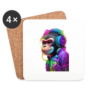 monkey music graffiti - Dessous de verre (lot de 4) - blanc - Devant