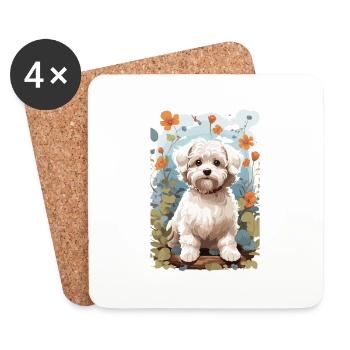 Bichon Havanais, Bichon Havenese, Chien à Natuen - Dessous de verre (lot de 4) - blanc - Devant