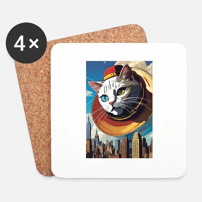 Gigantische Katze II - Untersetzer (4er-Set) - Weiß