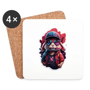Rabbit cute, baseball cap, sunglasses, sweater, color - Coasters (set of 4) - white - Front