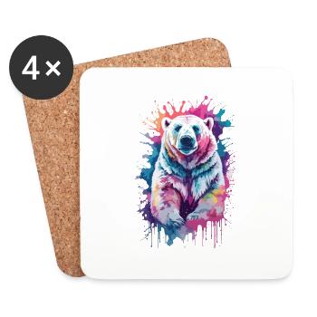 Polar bear cool on the Arctic Ocean, Arctic, colorful - Coasters (set of 4) - white - Front