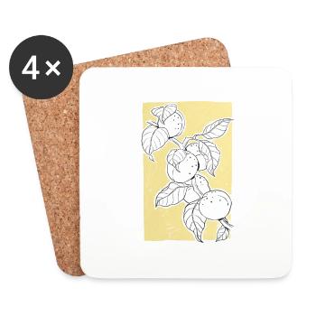 Un brin d’abricot ou de pêche sur fond jaune - Dessous de verre (lot de 4) - blanc - Devant