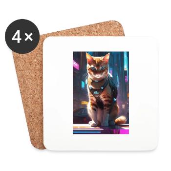 Cyberpunk Cat - Coasters (set of 4) - white - Front