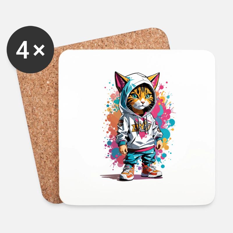 Graffiti Katze - Untersetzer (4er-Set) - Weiß