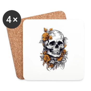Totenkopf mit Blumen - Untersetzer (4er-Set) - Weiß - Vorne