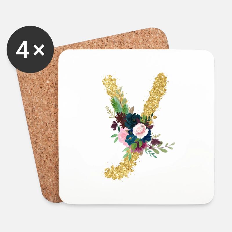 Buchstabe y gold floral - Untersetzer (4er-Set) - Weiß