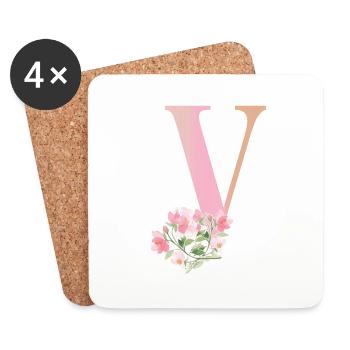 Buchstabe V mit Blumen - Untersetzer (4er-Set) - Weiß - Vorne