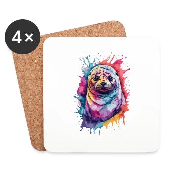 Seal Cool Sea Creature in Colorful and Cool Design - Coasters (set of 4) - white - Front