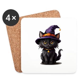 Helloween Kürbis Katze - Untersetzer (4er-Set) - Weiß - Vorne