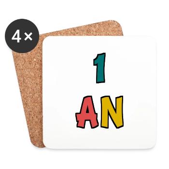 1. 1 AN. 1er ANNIVERSAIRE. ANNIVERSAIRE 1 AN. ANNI - Dessous de verre (lot de 4) - blanc - Devant