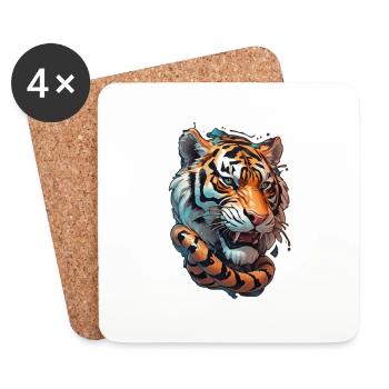 Japanisches Tigerkopf-Tattoo - Untersetzer (4er-Set) - Weiß - Vorne
