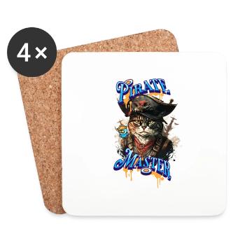 Cool Pirate Cat Shirt - Pirate Master - Coasters (set of 4) - white - Front