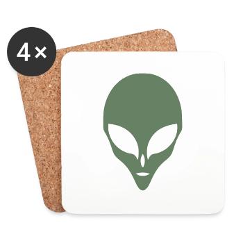 Alien Silhouette Head Face - Coasters (set of 4) - white - Front