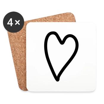 Coeur Simple - Dessous de verre (lot de 4) - blanc - Devant