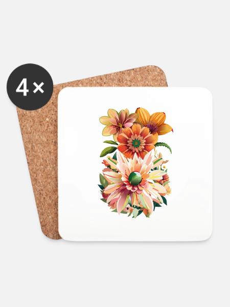 Blumenshirt - Untersetzer (4er-Set) - Weiß