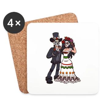 Sugar Skull Paar - Untersetzer (4er-Set) - Weiß - Vorne