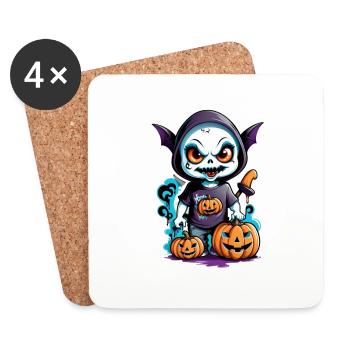 Halloween - Monster mit Fledermaushut - Untersetzer (4er-Set) - Weiß - Vorne
