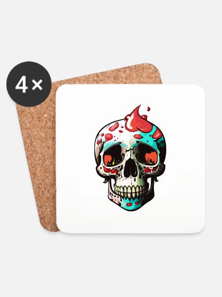 Kreatives Schädel-Kunstwerk - Untersetzer (4er-Set) - Weiß