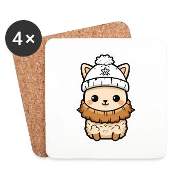 Alpaga hiver Lama Bande Dessinée Mignon - Dessous de verre (lot de 4) - blanc - Devant