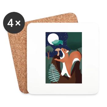 écureuil et oiseau dans la nature - Dessous de verre (lot de 4) - blanc - Devant