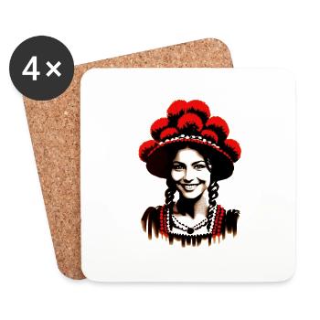 Black Forest Girl | Black Forest Bollenhut - Coasters (set of 4) - white - Front
