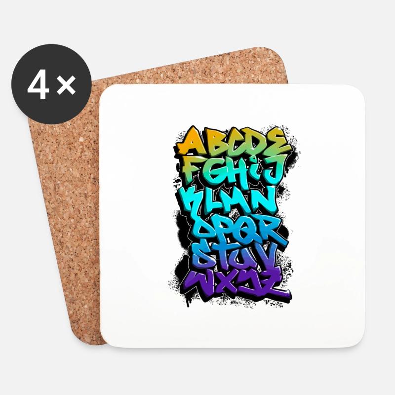 GRAFFITI-ALPHABET - Untersetzer (4er-Set) - Weiß