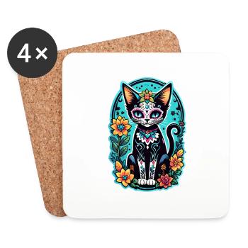 Katze Mexiko - Dia de los Muertos - Untersetzer (4er-Set) - Weiß - Vorne