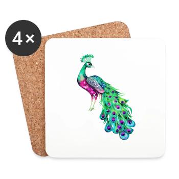 peacock bird colorful beautiful fantasy colorful - Coasters (set of 4) - white - Front